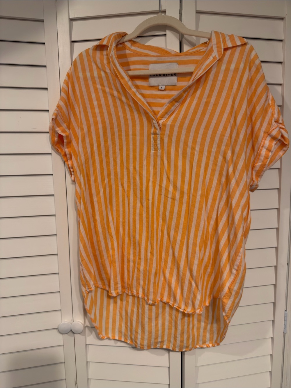Women's Orange and White Striped Button-Down Shirt - Relaxed Fit